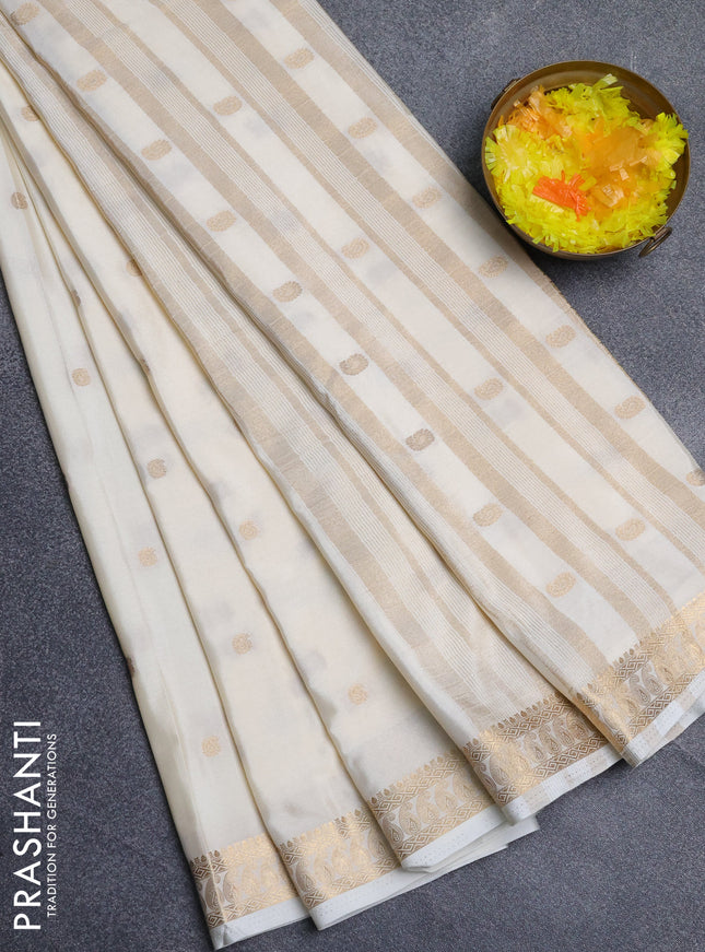 Semi mysore silk saree cream with allover paisley zari woven buttas and zari woven border