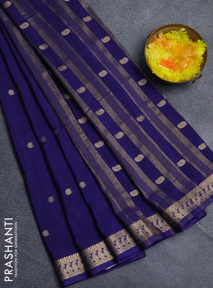 Semi mysore silk saree navy blue with allover paisley zari woven buttas and zari woven border