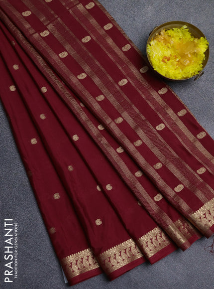 Semi mysore silk saree maroon with allover paisley zari woven buttas and zari woven border