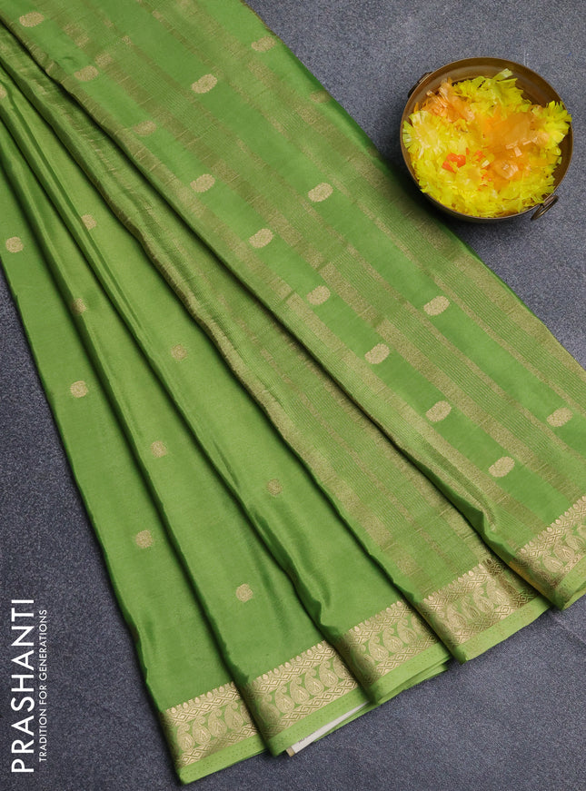 Semi mysore silk saree light green with allover paisley zari woven buttas and zari woven border