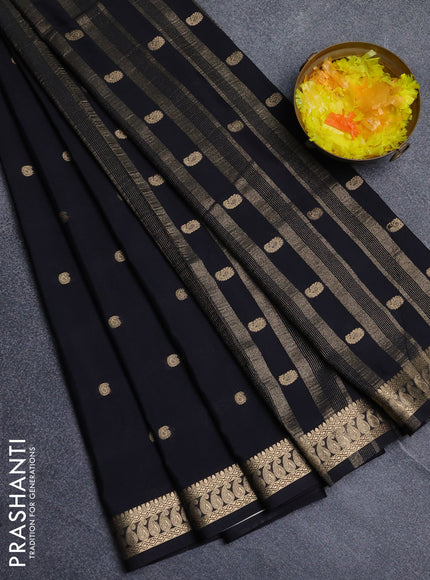 Semi mysore silk saree black with allover paisley zari woven buttas and zari woven border