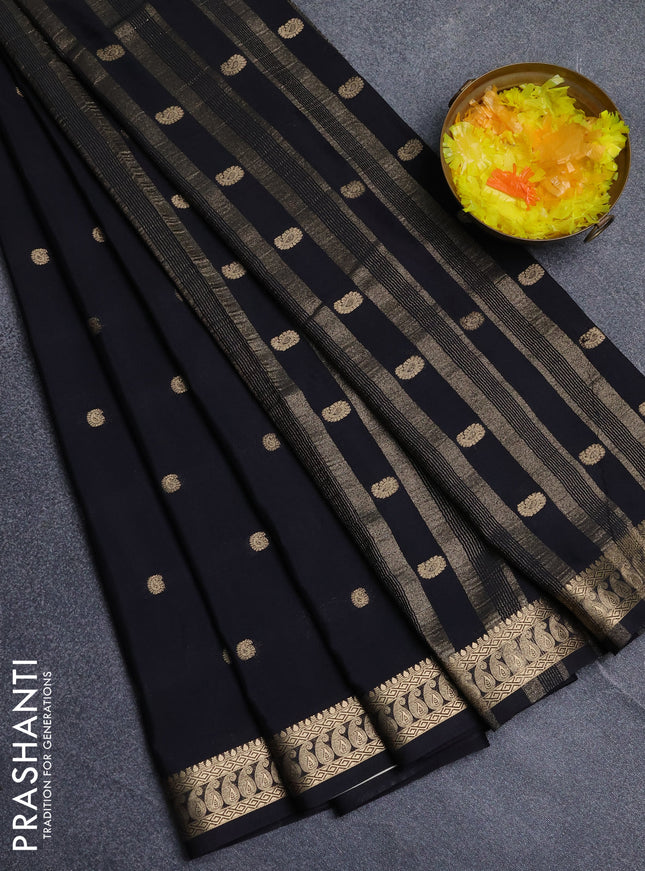 Semi mysore silk saree black with allover paisley zari woven buttas and zari woven border