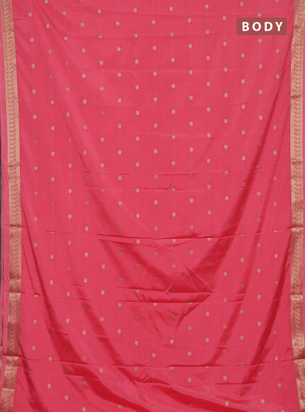 Semi mysore silk saree peach pink with allover paisley zari woven buttas and zari woven border