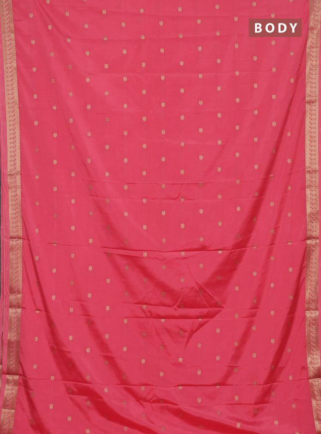Semi mysore silk saree peach pink with allover paisley zari woven buttas and zari woven border