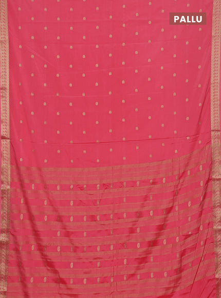 Semi mysore silk saree peach pink with allover paisley zari woven buttas and zari woven border