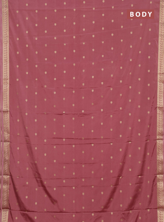 Semi mysore silk saree dark peach with allover paisley zari woven buttas and zari woven border