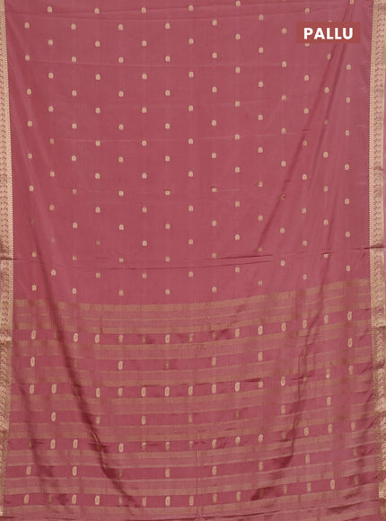 Semi mysore silk saree dark peach with allover paisley zari woven buttas and zari woven border