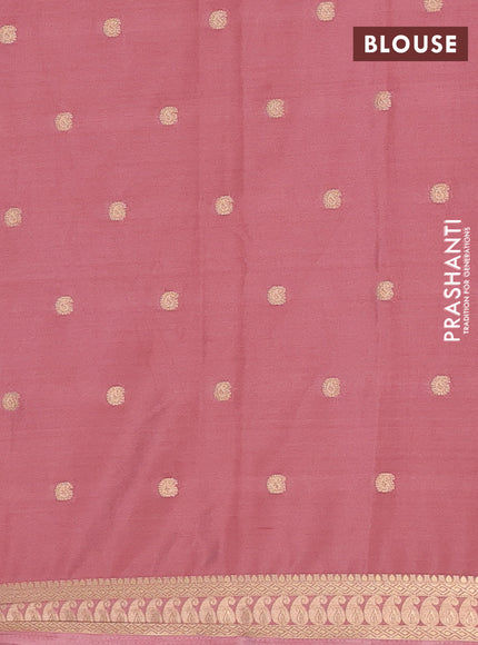 Semi mysore silk saree dark peach with allover paisley zari woven buttas and zari woven border
