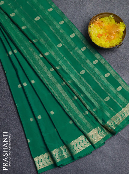 Semi mysore silk saree teal green with allover paisley zari woven buttas and zari woven border