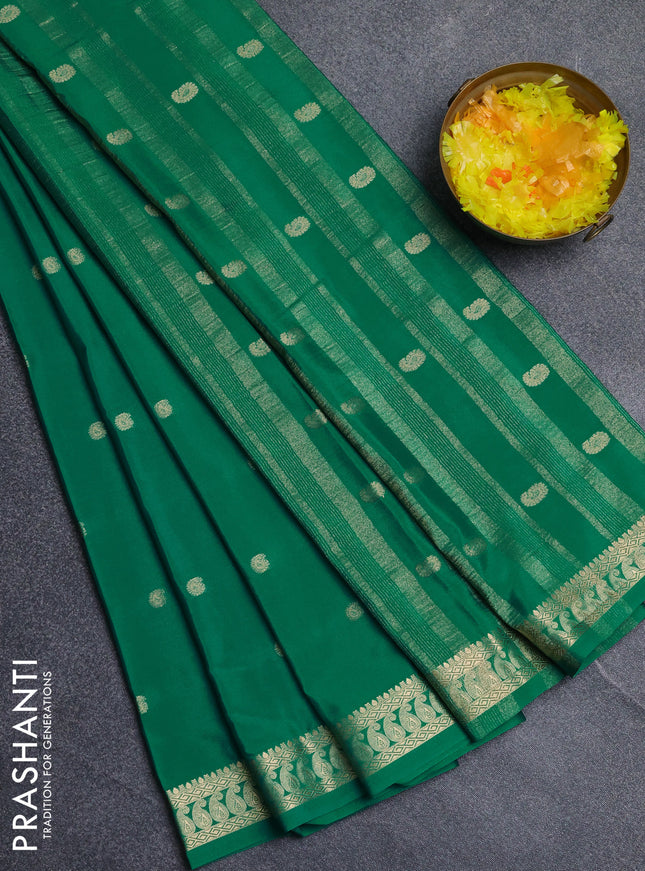 Semi mysore silk saree teal green with allover paisley zari woven buttas and zari woven border
