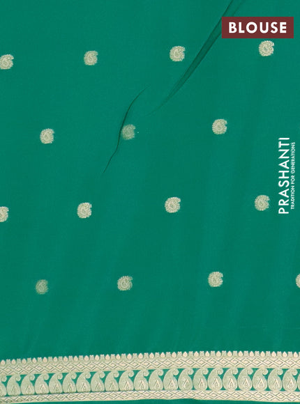Semi mysore silk saree teal green with allover paisley zari woven buttas and zari woven border