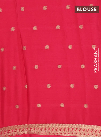 Semi mysore silk saree peach pink with allover paisley zari woven buttas and zari woven border