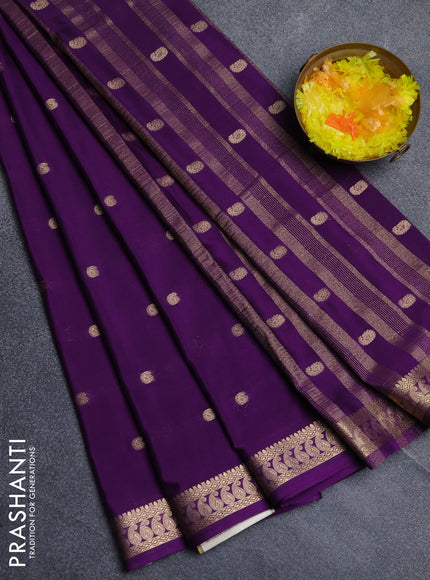 Semi mysore silk saree violet with allover paisley zari woven buttas and zari woven border