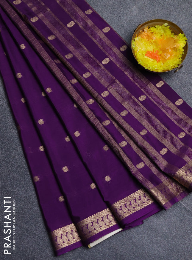 Semi mysore silk saree violet with allover paisley zari woven buttas and zari woven border