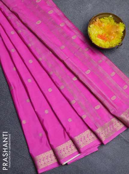 Semi mysore silk saree pink with allover paisley zari woven buttas and zari woven border