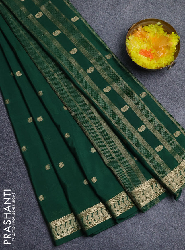 Semi mysore silk saree bottle green with allover paisley zari woven buttas and zari woven border