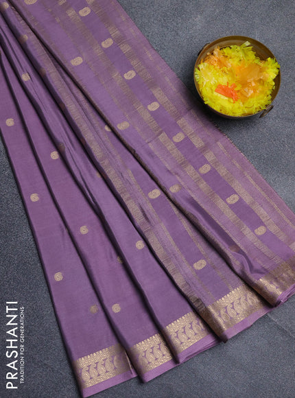 Semi mysore silk saree pastel purple with allover paisley zari woven buttas and zari woven border