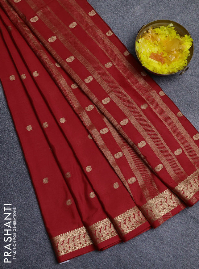 Semi mysore silk saree red with allover paisley zari woven buttas and zari woven border