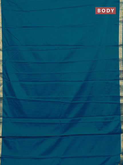 Semi mysore silk saree peacock blue and  with plain body and zari woven border