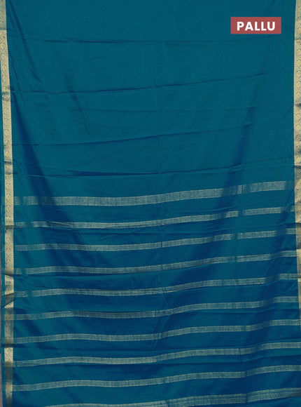 Semi mysore silk saree peacock blue and  with plain body and zari woven border