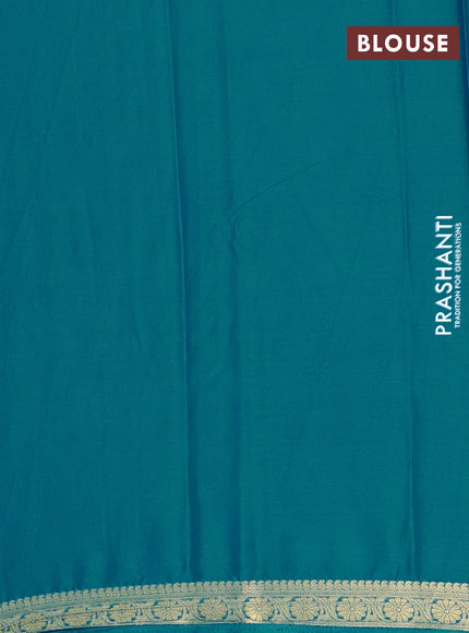 Semi mysore silk saree peacock blue and  with plain body and zari woven border