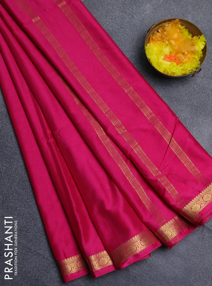 Semi mysore silk saree dark pink with plain body and zari woven border