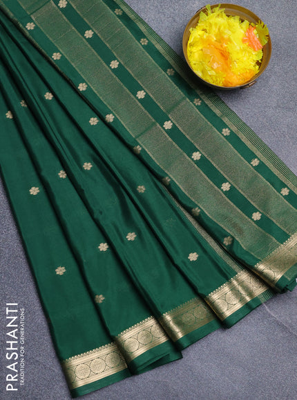 Semi mysore silk saree bottle green with allover zari woven buttas and zari woven border