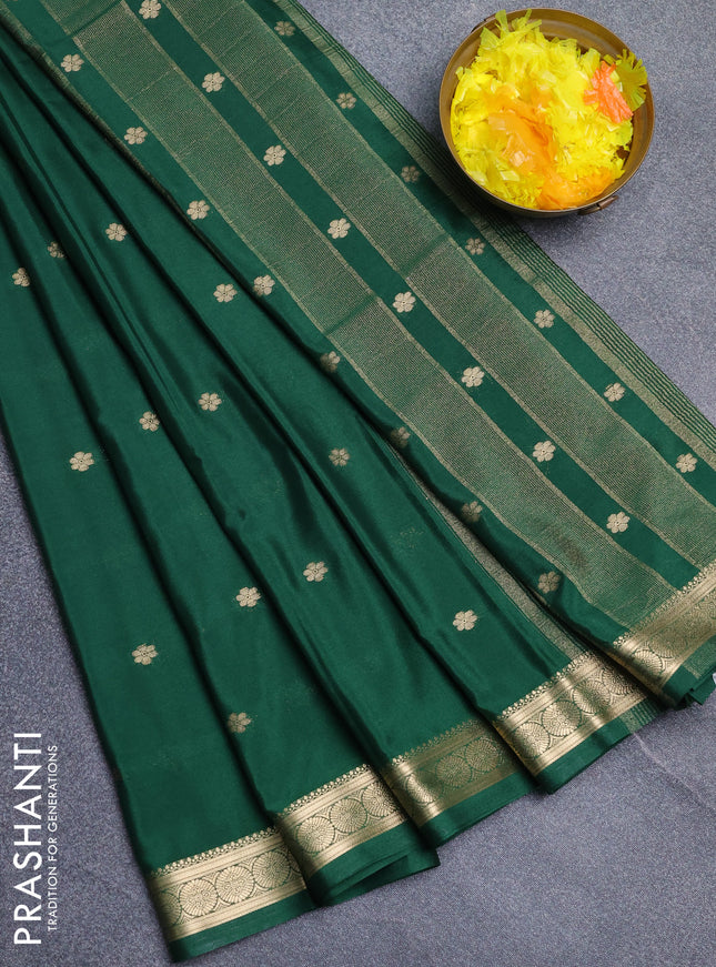Semi mysore silk saree bottle green with allover zari woven buttas and zari woven border
