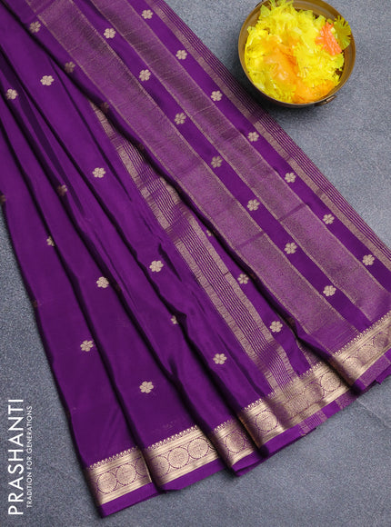 Semi mysore silk saree violet with allover zari woven buttas and zari woven border
