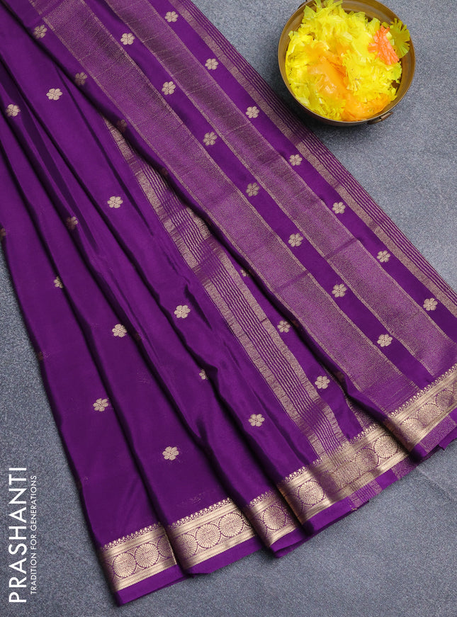 Semi mysore silk saree violet with allover zari woven buttas and zari woven border
