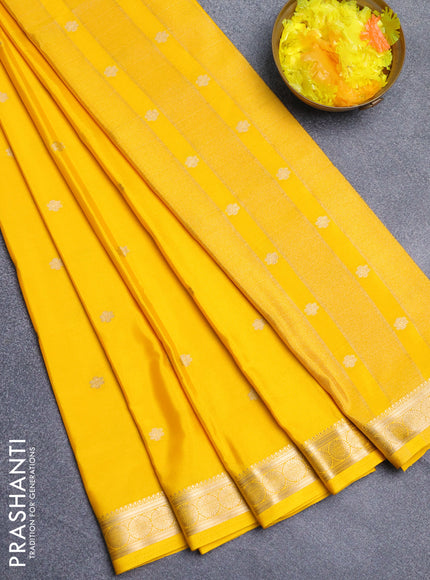 Semi mysore silk saree yellow with allover zari woven buttas and zari woven border
