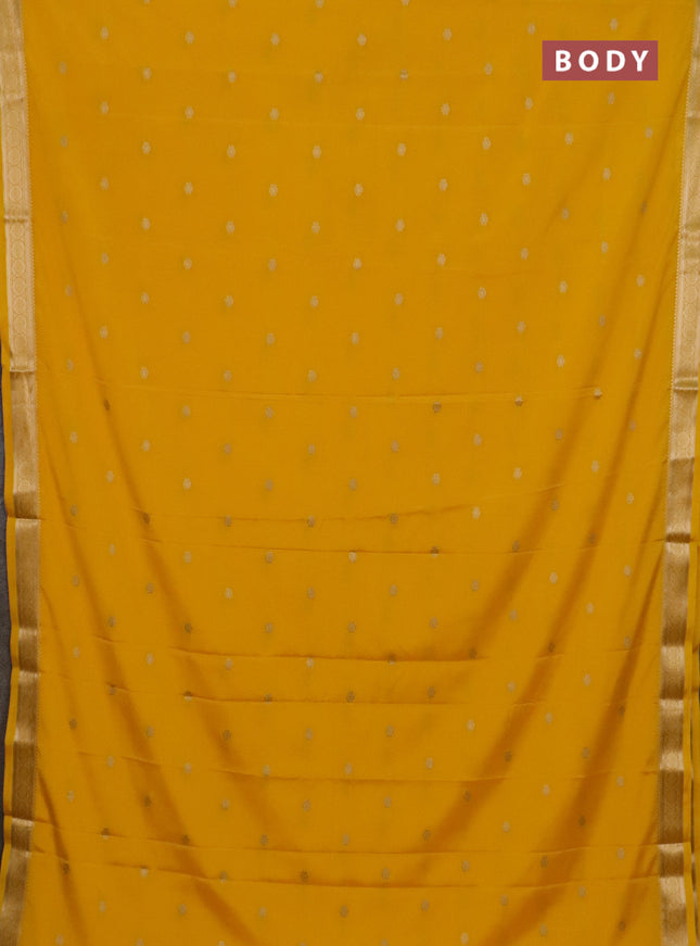 Semi mysore silk saree yellow with allover zari woven buttas and zari woven border