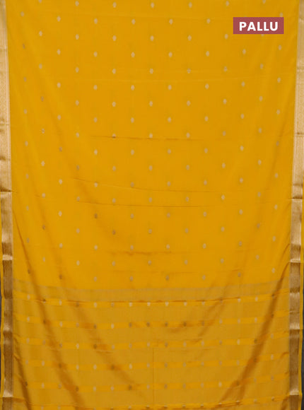Semi mysore silk saree yellow with allover zari woven buttas and zari woven border