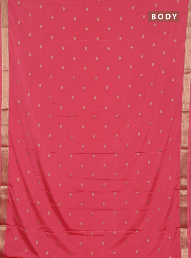 Semi mysore silk saree peach pink with allover zari woven buttas and zari woven border