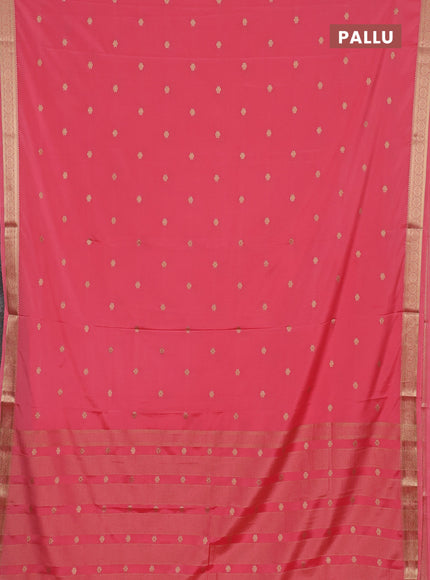 Semi mysore silk saree peach pink with allover zari woven buttas and zari woven border
