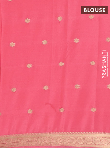 Semi mysore silk saree peach pink with allover zari woven buttas and zari woven border