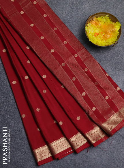Semi mysore silk saree maroon with allover zari woven buttas and zari woven border