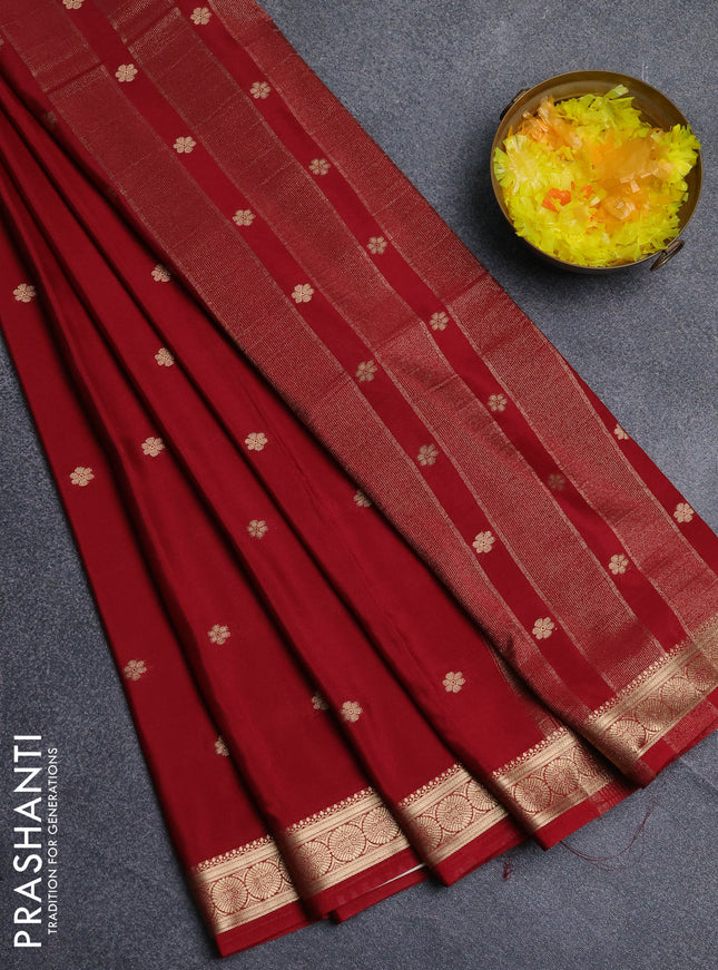 Semi mysore silk saree maroon with allover zari woven buttas and zari woven border