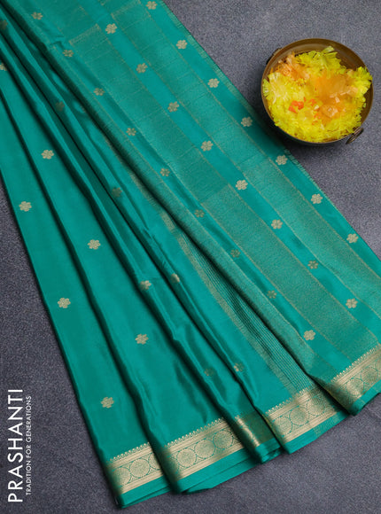 Semi mysore silk saree teal green with allover zari woven buttas and zari woven border