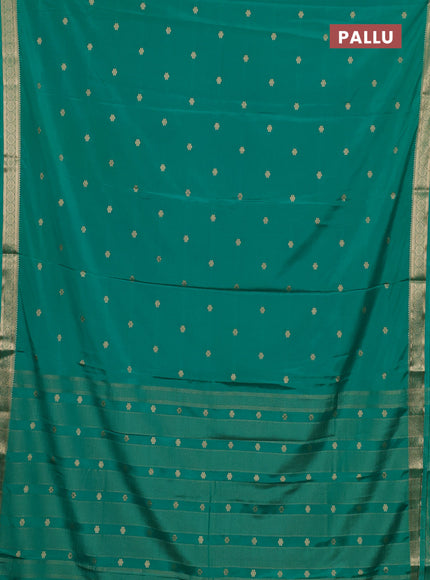 Semi mysore silk saree teal green with allover zari woven buttas and zari woven border