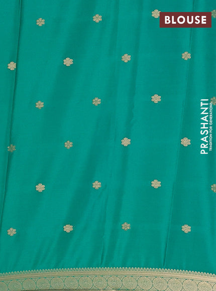 Semi mysore silk saree teal green with allover zari woven buttas and zari woven border