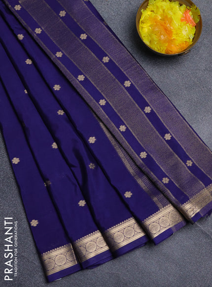 Semi mysore silk saree navy blue with allover zari woven buttas and zari woven border