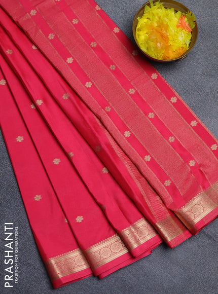 Semi mysore silk saree peach pink with allover zari woven buttas and zari woven border