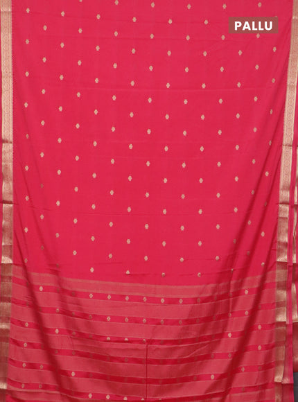 Semi mysore silk saree peach pink with allover zari woven buttas and zari woven border