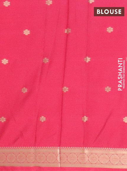 Semi mysore silk saree peach pink with allover zari woven buttas and zari woven border