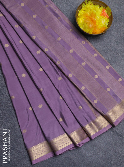 Semi mysore silk saree pastel purple with allover zari woven buttas and zari woven border