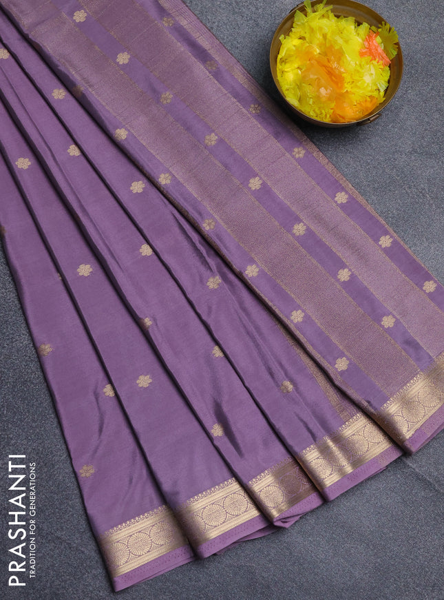 Semi mysore silk saree pastel purple with allover zari woven buttas and zari woven border