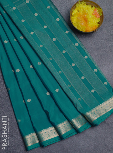 Semi mysore silk saree teal green with allover zari woven buttas and zari woven border