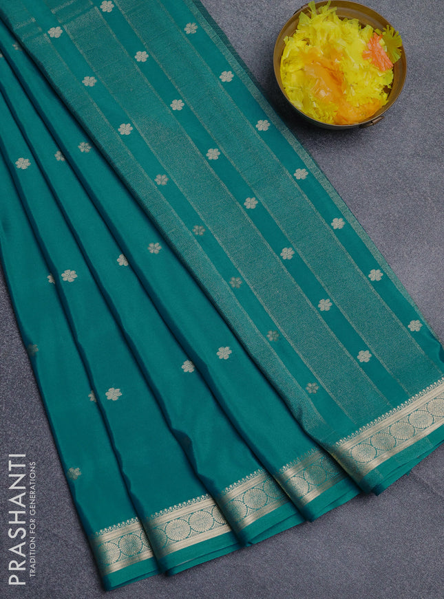 Semi mysore silk saree teal green with allover zari woven buttas and zari woven border