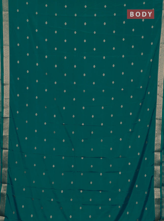 Semi mysore silk saree teal green with allover zari woven buttas and zari woven border